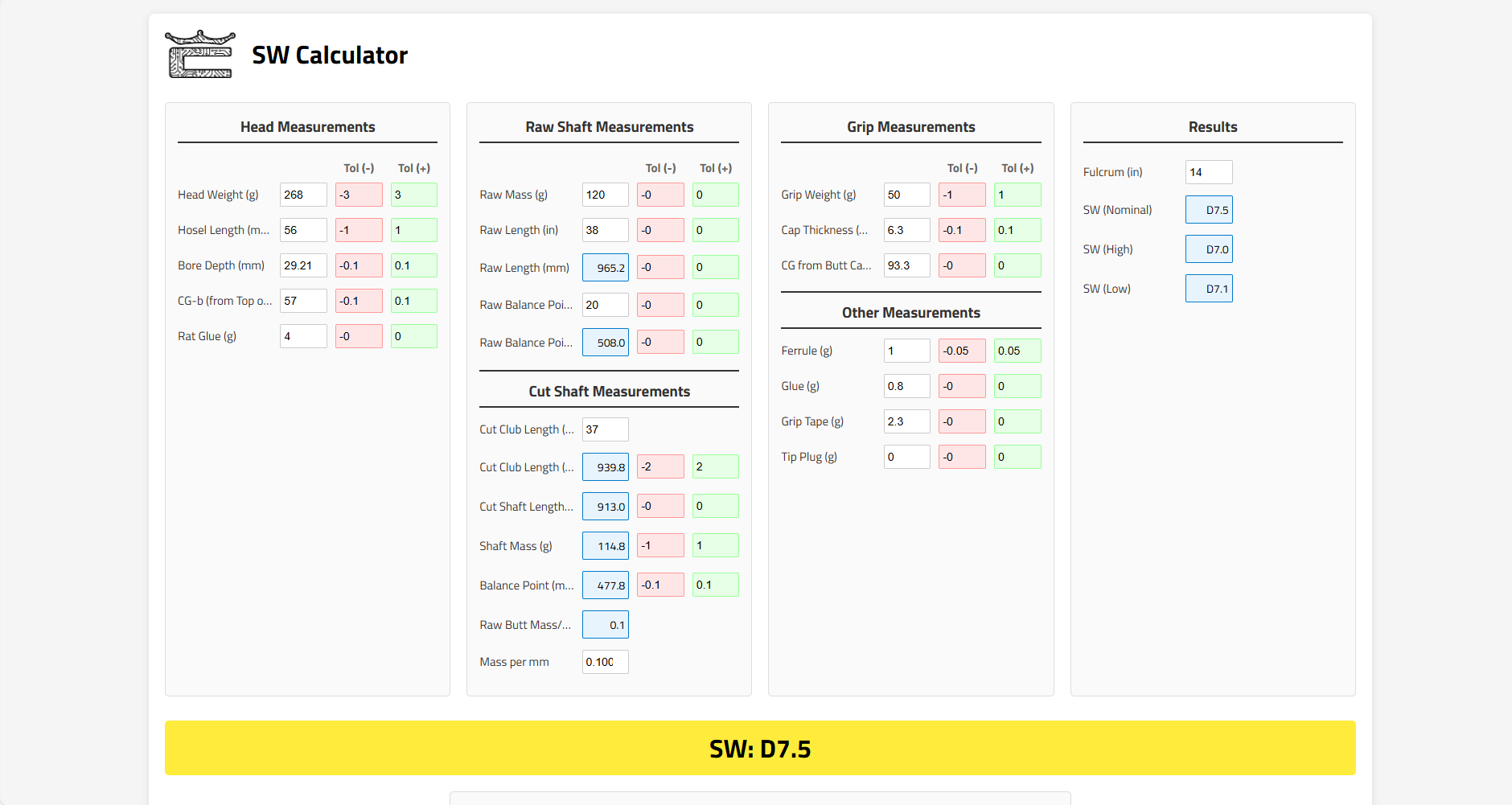 Swingweight Calculator Screenshot